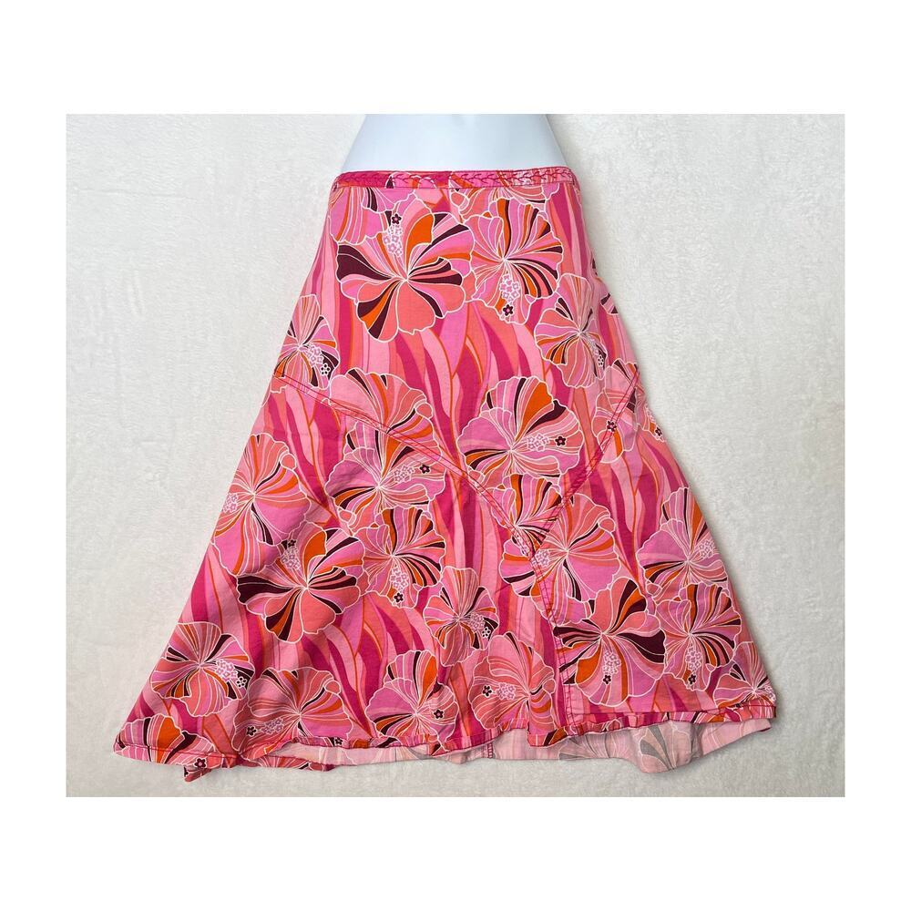 VTG Faded Glory Y2k Pink Orange Floral Flare Skirt Lizzie McGuire sz18W Flirty